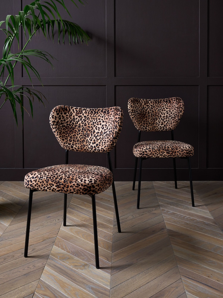 Rockett St George Set of 2 Leopard Love Velvet Perfect Dining Chairs - Image 1 of 7