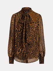 Lauren Ralph Lauren Brown Klaryce Leopard Print Georgette Pussy Bow Blouse - Image 12 of 12