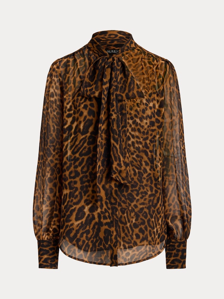 Lauren Ralph Lauren Brown Klaryce Leopard Print Georgette Pussy Bow Blouse - Image 12 of 12