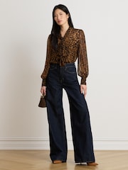 Lauren Ralph Lauren Brown Klaryce Leopard Print Georgette Pussy Bow Blouse - Image 2 of 12