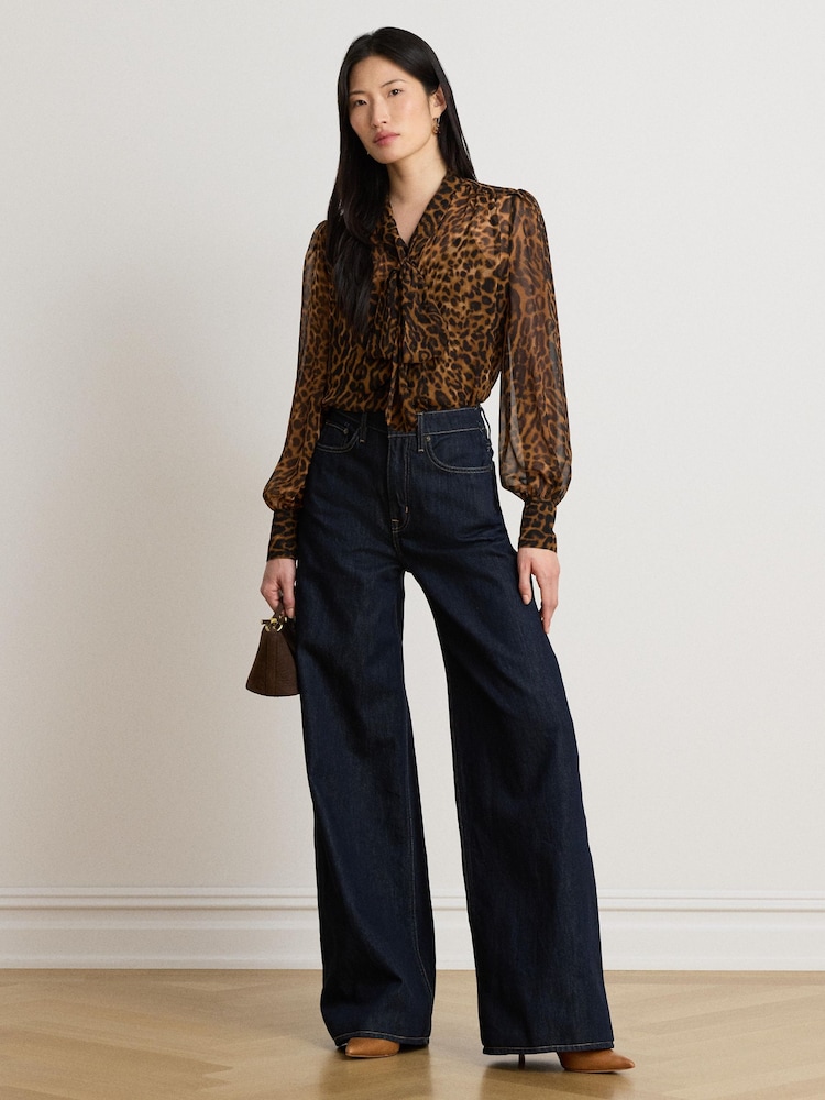 Lauren Ralph Lauren Brown Klaryce Leopard Print Georgette Pussy Bow Blouse - Image 2 of 12