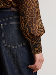 Lauren Ralph Lauren Brown Klaryce Leopard Print Georgette Pussy Bow Blouse - Image 5 of 12