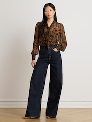 Lauren Ralph Lauren Brown Klaryce Leopard Print Georgette Pussy Bow Blouse - Image 6 of 12