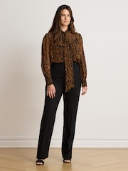 Lauren Ralph Lauren Brown Klaryce Leopard Print Georgette Pussy Bow Blouse - Image 8 of 12