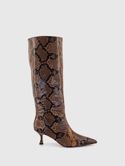 Office Brown Karly Snake Kitten Heel Knee High Boots - Image 1 of 4