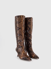 Office Brown Karly Snake Kitten Heel Knee High Boots - Image 2 of 4