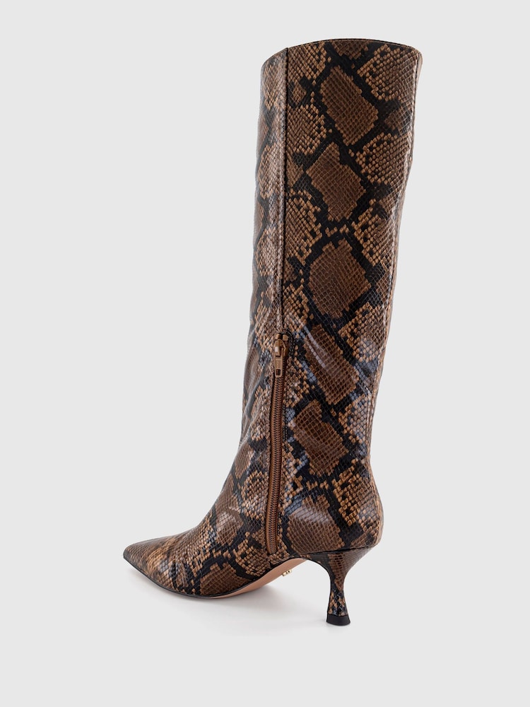 Office Brown Karly Snake Kitten Heel Knee High Boots - Image 3 of 4