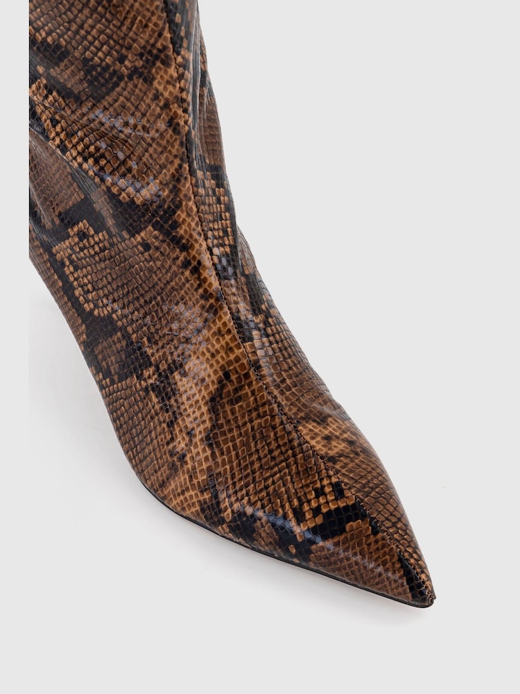 Office Brown Karly Snake Kitten Heel Knee High Boots - Image 4 of 4