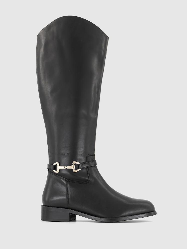 Office Black Office Kallie Leather Buckle Detail Knee High Black Boots - Image 1 of 4