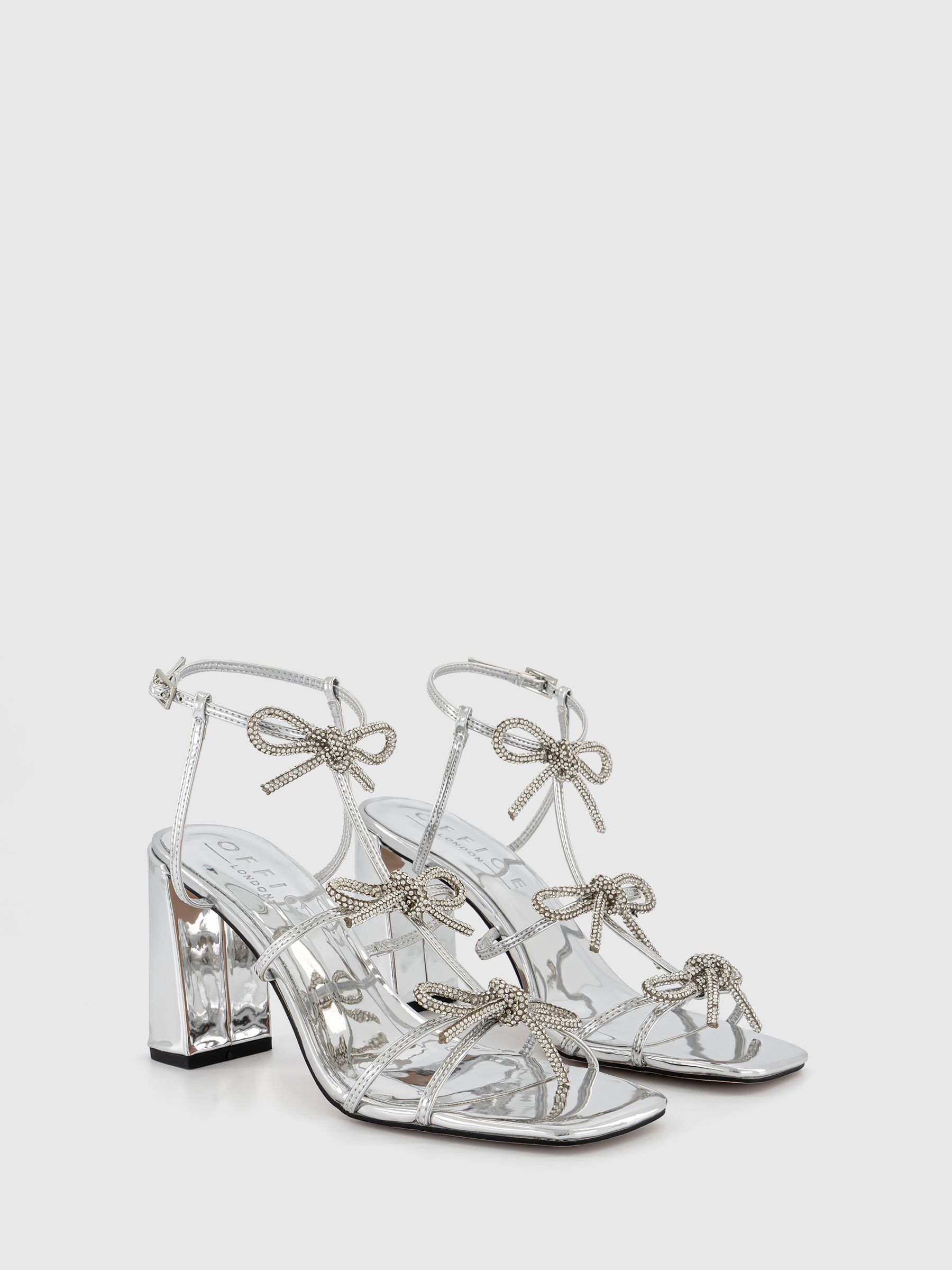 Buy Office Silver Henley Embellished Bow Detail Block Heel Sandals from Next Luxembourg