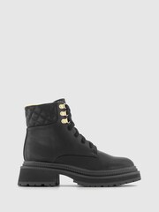 Office Black Adventure Borg Cuff Laced Hiker Biker Boots - Image 1 of 4