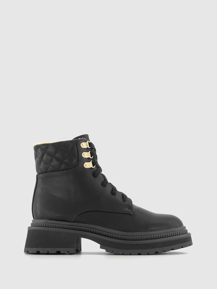 Office Black Adventure Borg Cuff Laced Hiker Biker Boots - Image 1 of 4