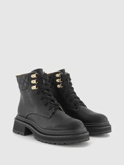 Office Black Adventure Borg Cuff Laced Hiker Biker Boots - Image 2 of 4