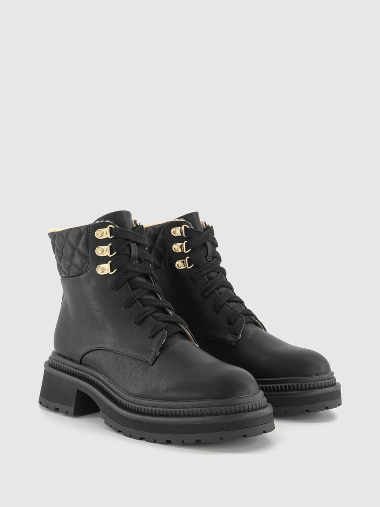Office Black Adventure Borg Cuff Laced Hiker Biker Boots - Image 2 of 4
