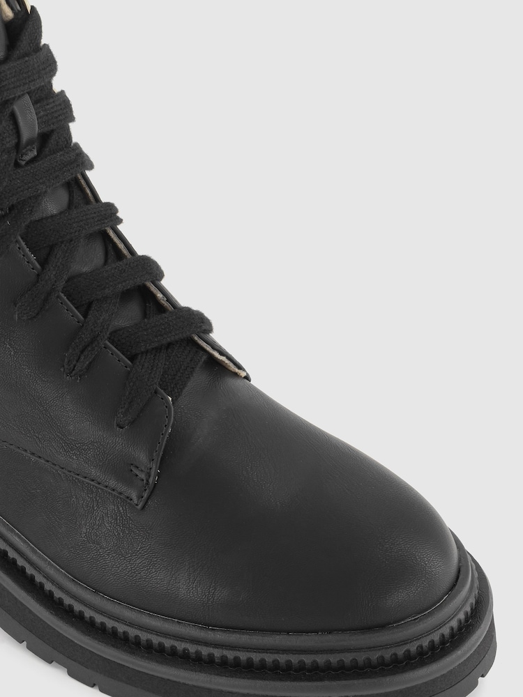 Office Black Adventure Borg Cuff Laced Hiker Biker Boots - Image 4 of 4