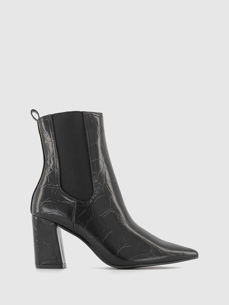 Office Black Patent Croc Effect Chelsea  Ankle Boots - Image 1 of 4