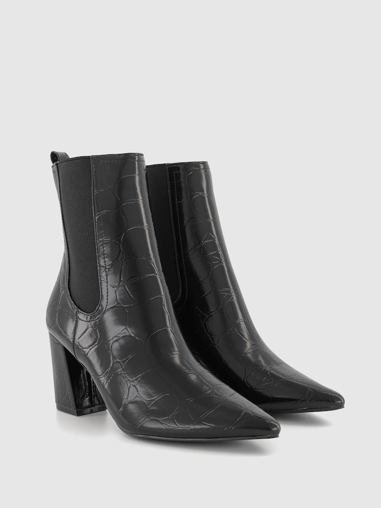 Office Black Patent Croc Effect Chelsea  Ankle Boots - Image 2 of 4