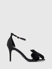 Office Black Honey Corsage Flower Detail Stiletto Black Heel Sandals - Image 1 of 4