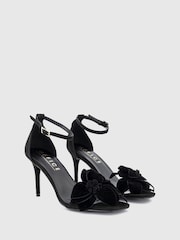 Office Black Honey Corsage Flower Detail Stiletto Black Heel Sandals - Image 2 of 4
