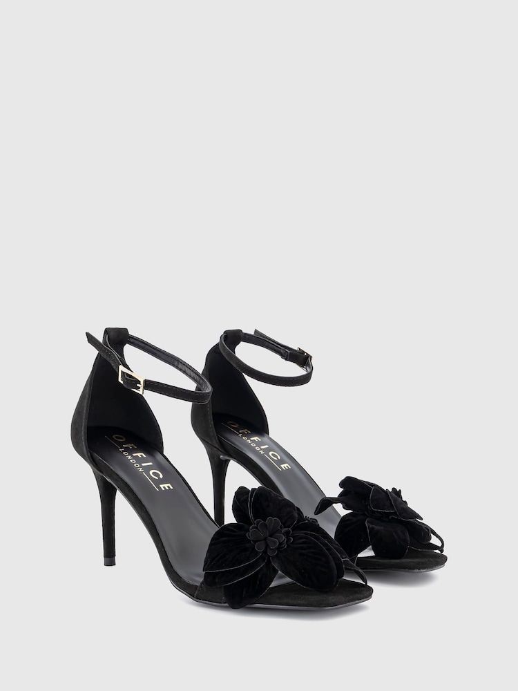 Office Black Honey Corsage Flower Detail Stiletto Black Heel Sandals - Image 2 of 4
