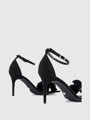 Office Black Honey Corsage Flower Detail Stiletto Black Heel Sandals - Image 3 of 4