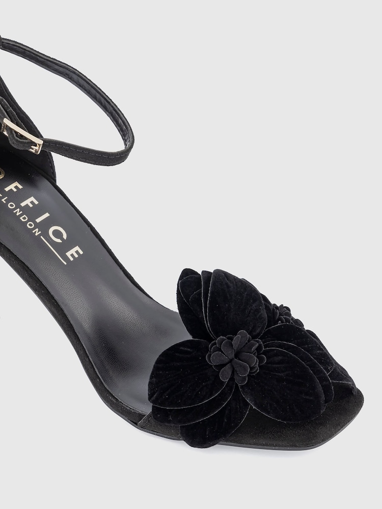Office Black Honey Corsage Flower Detail Stiletto Black Heel Sandals - Image 4 of 4