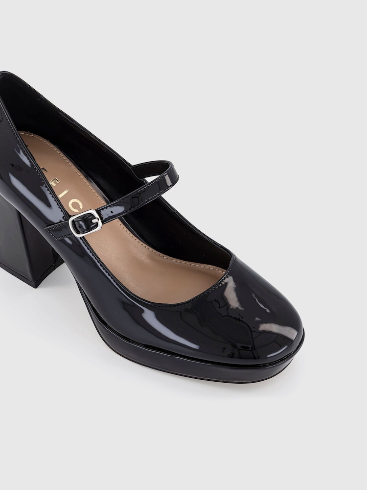 Office Black Hazy Patent Mary Jane Platform Heel Shoes - Image 3 of 3