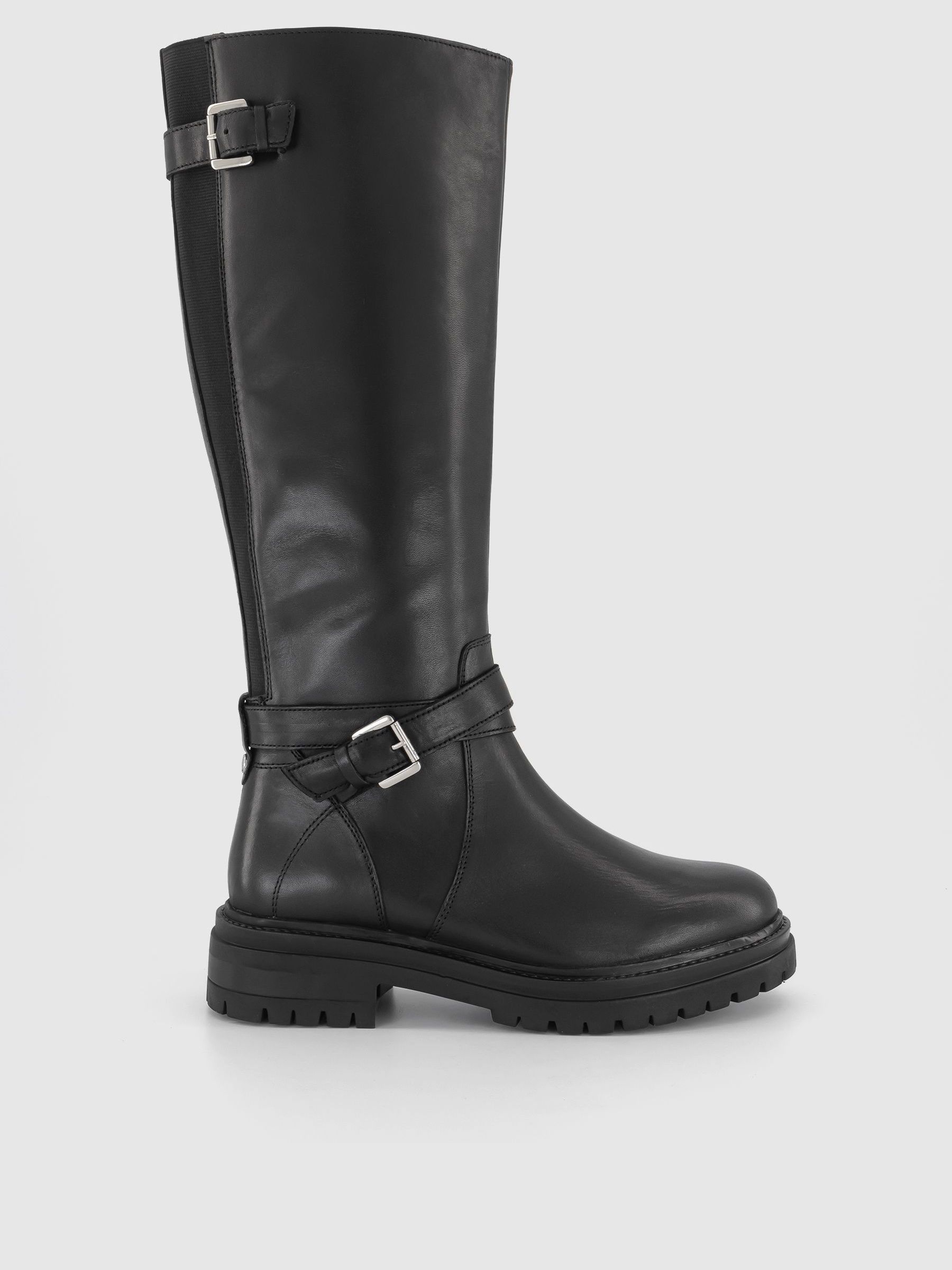 Buy Office Black Leather Buckle Strap Krissy Knee High Rider Boots from Next Luxembourg
