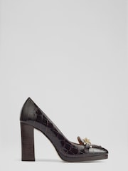 LK Bennett Purple Attley Bordeaux Croc Effect Leather Platform Loafers - Image 4 of 4