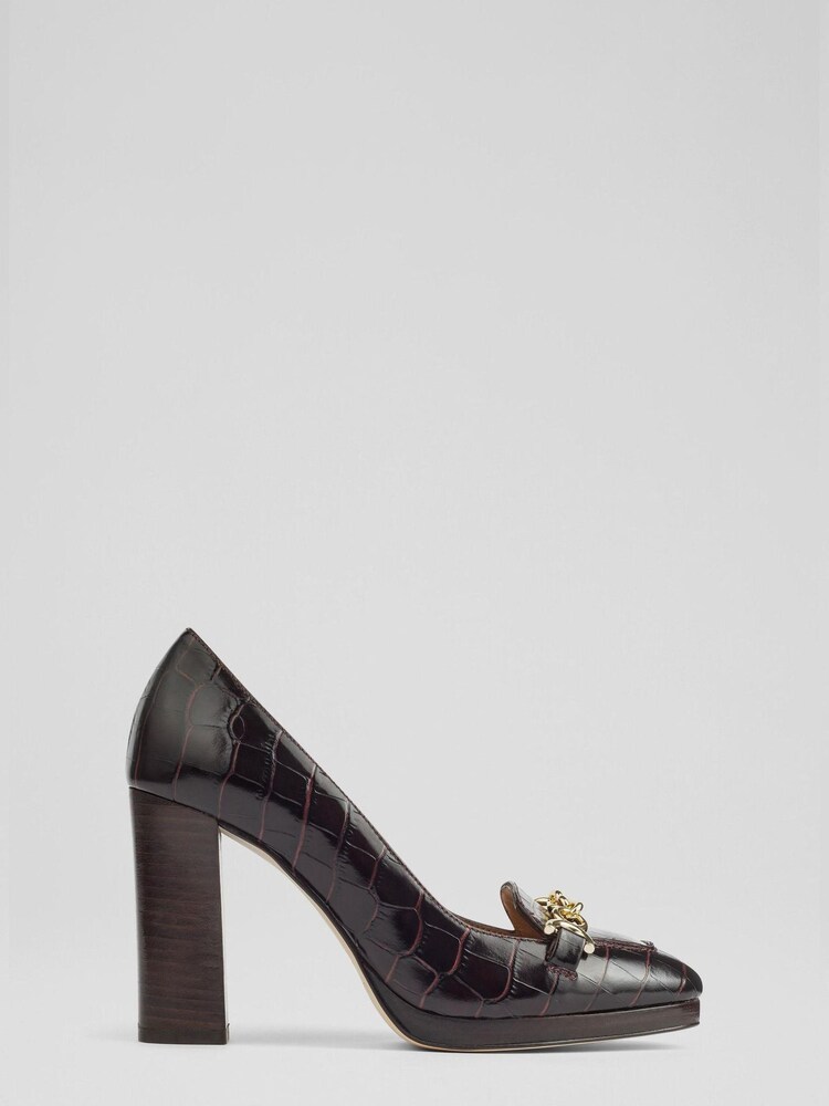 LK Bennett Purple Attley Bordeaux Croc Effect Leather Platform Loafers - Image 4 of 4