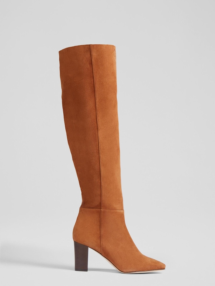 LK Bennett Courtney Tan Suede Over-The-Knee Brown Boots - Image 1 of 4