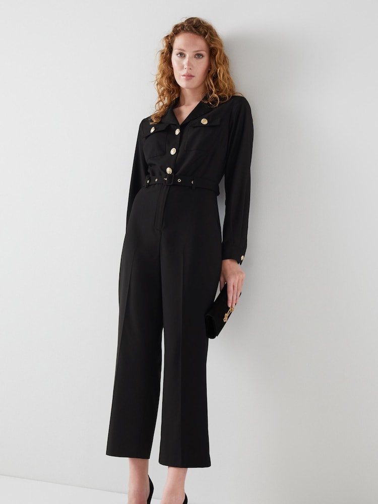 LK Bennett Camille Gold Button Black Jumpsuit - Image 1 of 1