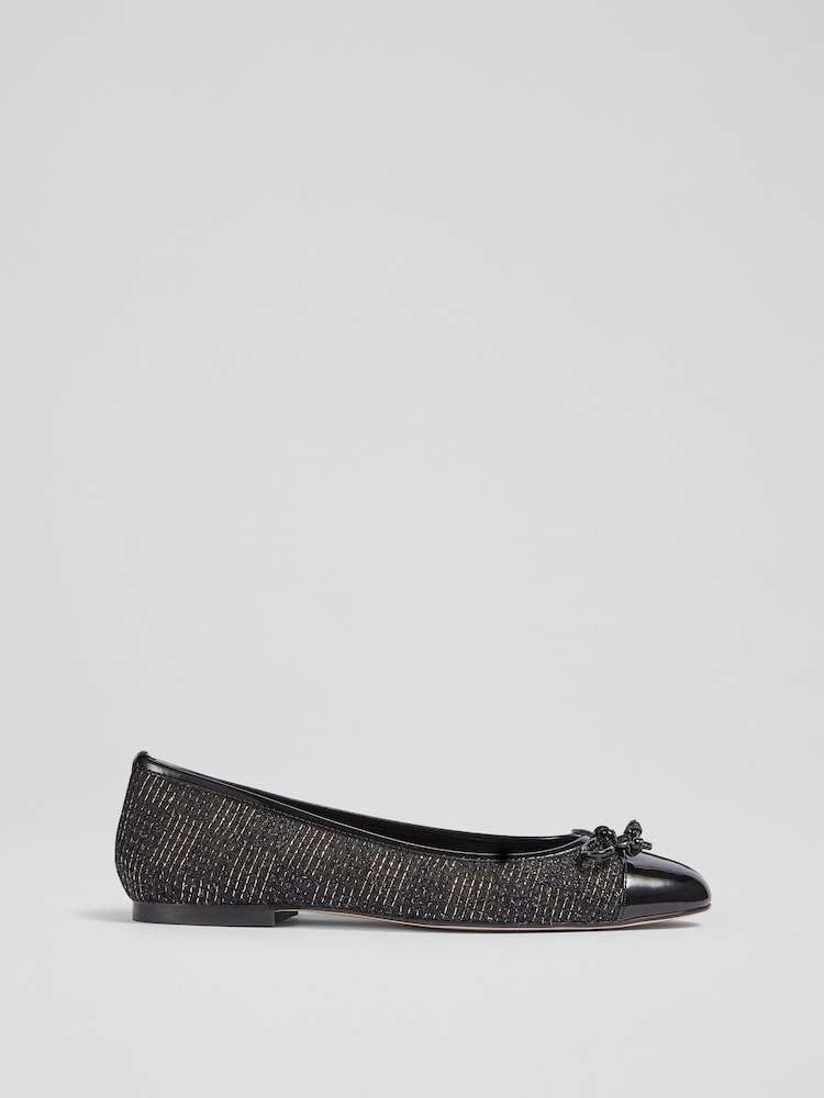 LK Bennett Black Tweed Kara Ballerina Pumps - Image 1 of 4