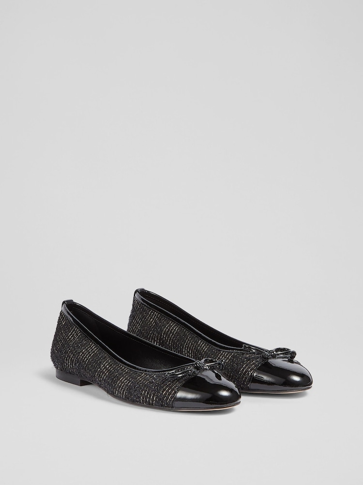 LK Bennett Black Tweed Kara Ballerina Pumps - Image 2 of 4