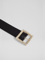 LK Bennett Black Satin Crystal Buckle Polly Belt - Image 2 of 2