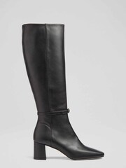 Czarne skórzane buty do kolan LK Bennett Sylvia z ozdobną sprzączką - Obraz 1 z 4