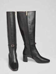 Czarne skórzane buty do kolan LK Bennett Sylvia z ozdobną sprzączką - Obraz 3 z 4