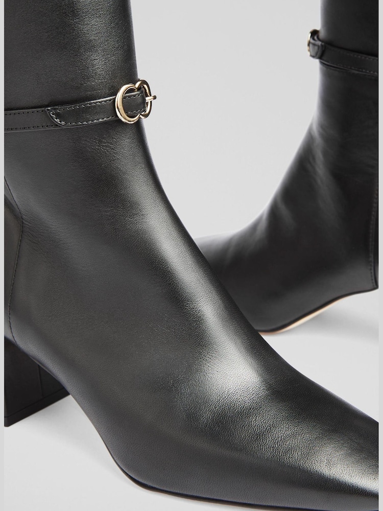 Czarne skórzane buty do kolan LK Bennett Sylvia z ozdobną sprzączką - Obraz 4 z 4