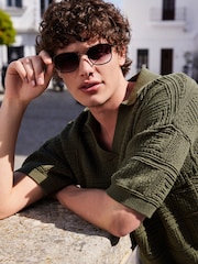 Smoke Grey Round Polarised Sunglasses - Image 1 of 5