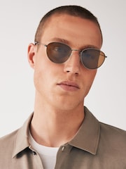 Gun Metal and Brown Round Polarised Sunglasses - Image 1 of 6
