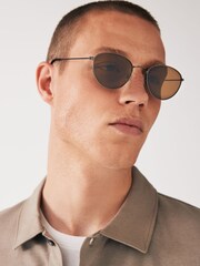 Gun Metal and Brown Round Polarised Sunglasses - Image 2 of 6