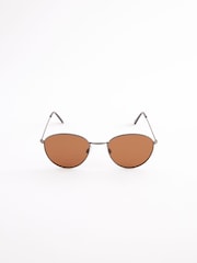 Gun Metal and Brown Round Polarised Sunglasses - Image 4 of 6