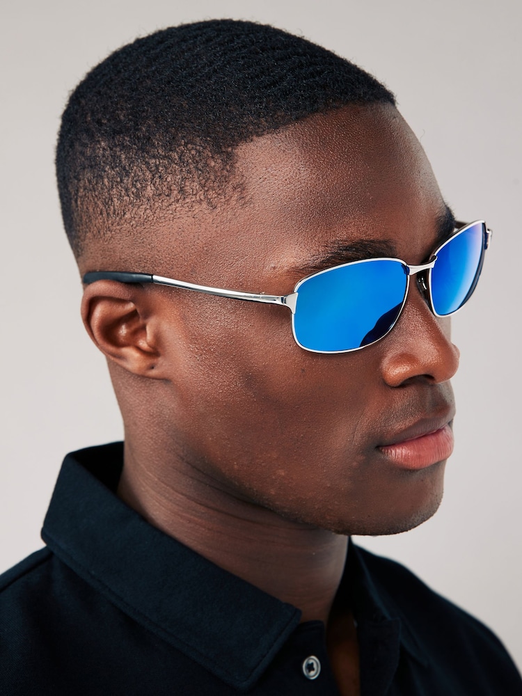 Silver and Blue Classic Polarised Sunglasses - Image 1 of 5