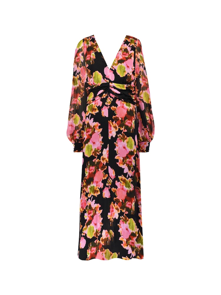 Ro&Zo - Blurred Floral Wrap Neckline Midi Black Dress - Image 2 of 3 Ro&Zo - Blurred Floral Wrap Neckline Midi Black Dress - Image 2 of 3