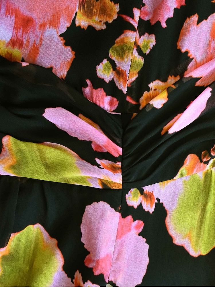 Ro&Zo - Blurred Floral Wrap Neckline Midi Black Dress - Image 3 of 3 Ro&Zo - Blurred Floral Wrap Neckline Midi Black Dress - Image 3 of 3