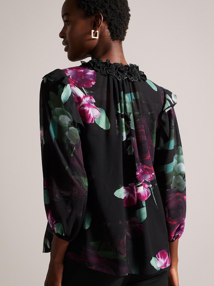 Ted Baker Faiziaa Long Sleeve Corsage Tie Black Top - Image 2 of 7
