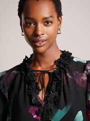 Ted Baker Faiziaa Long Sleeve Corsage Tie Black Top - Image 4 of 7