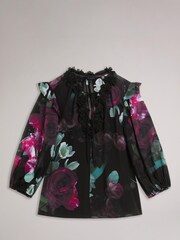 Ted Baker Faiziaa Long Sleeve Corsage Tie Black Top - Image 5 of 7