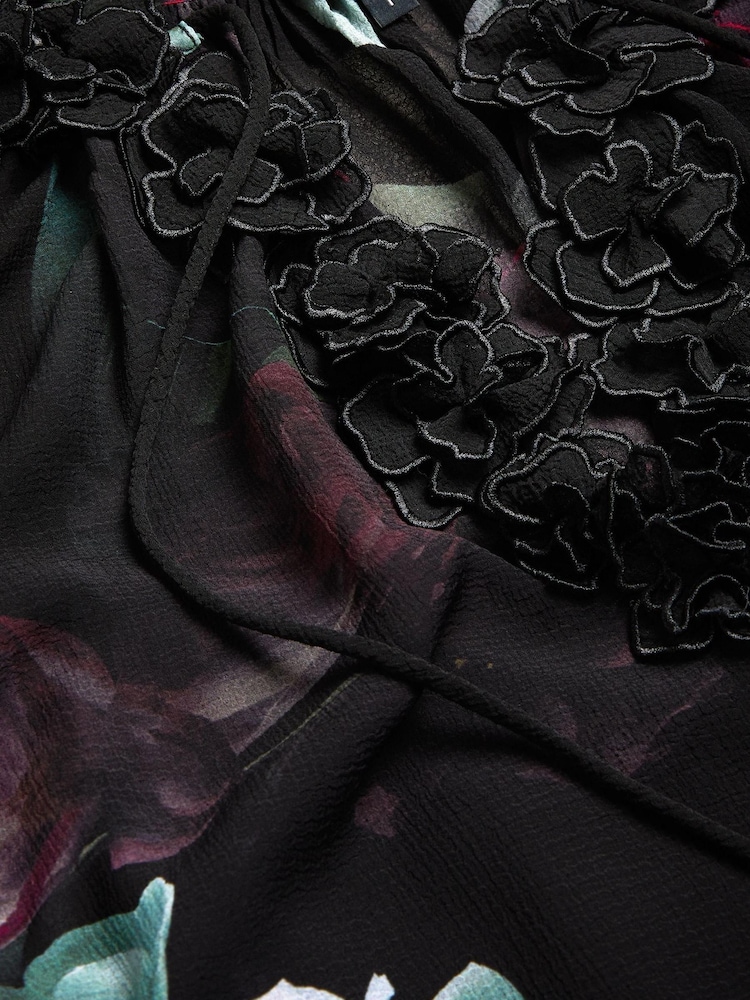Ted Baker Faiziaa Long Sleeve Corsage Tie Black Top - Image 7 of 7