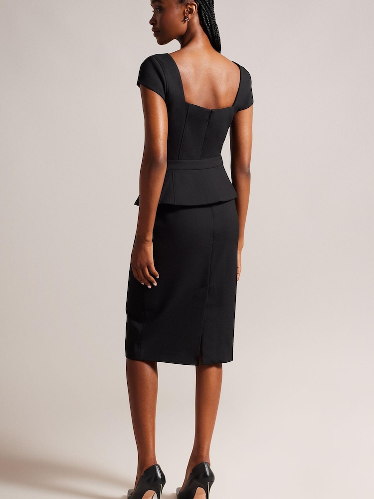Ted Baker Fleuurr Midikleid mit eckigem Ausschnitt und abnehmbarem Gürtel, Schwarz - Bild 2 von 6 Ted Baker Fleuurr Midikleid mit eckigem Ausschnitt und abnehmbarem Gürtel, Schwarz - Bild 2 von 6